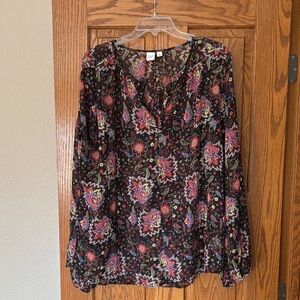 GAP Black and Red Floral Blouse
